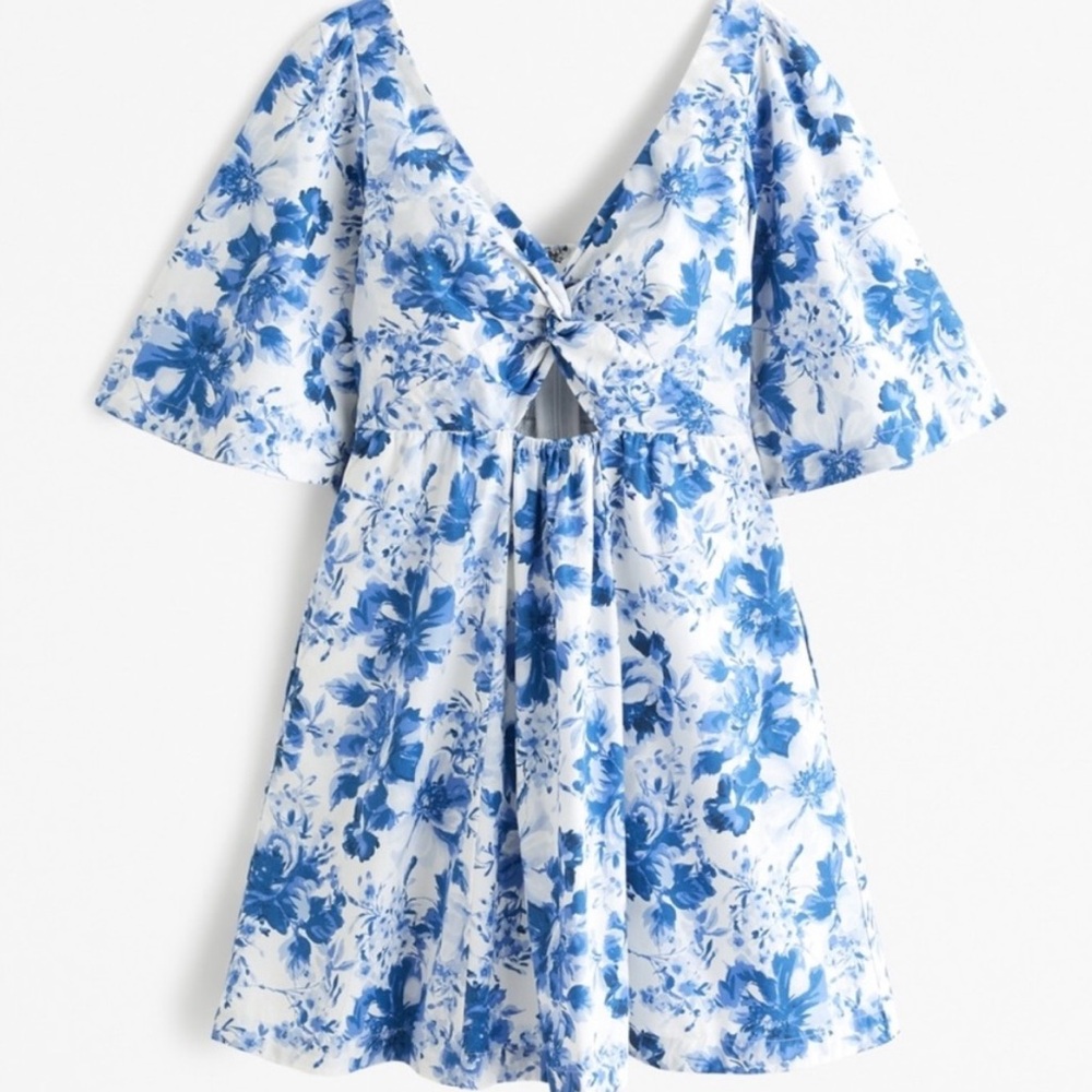 Abercrombie Floral Blue and White Dress - Poplin Mini Dress SZ small